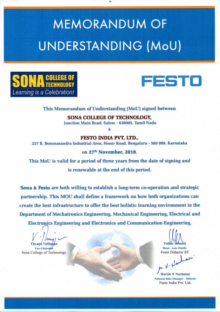 Sona inks an MoU with Festo, German