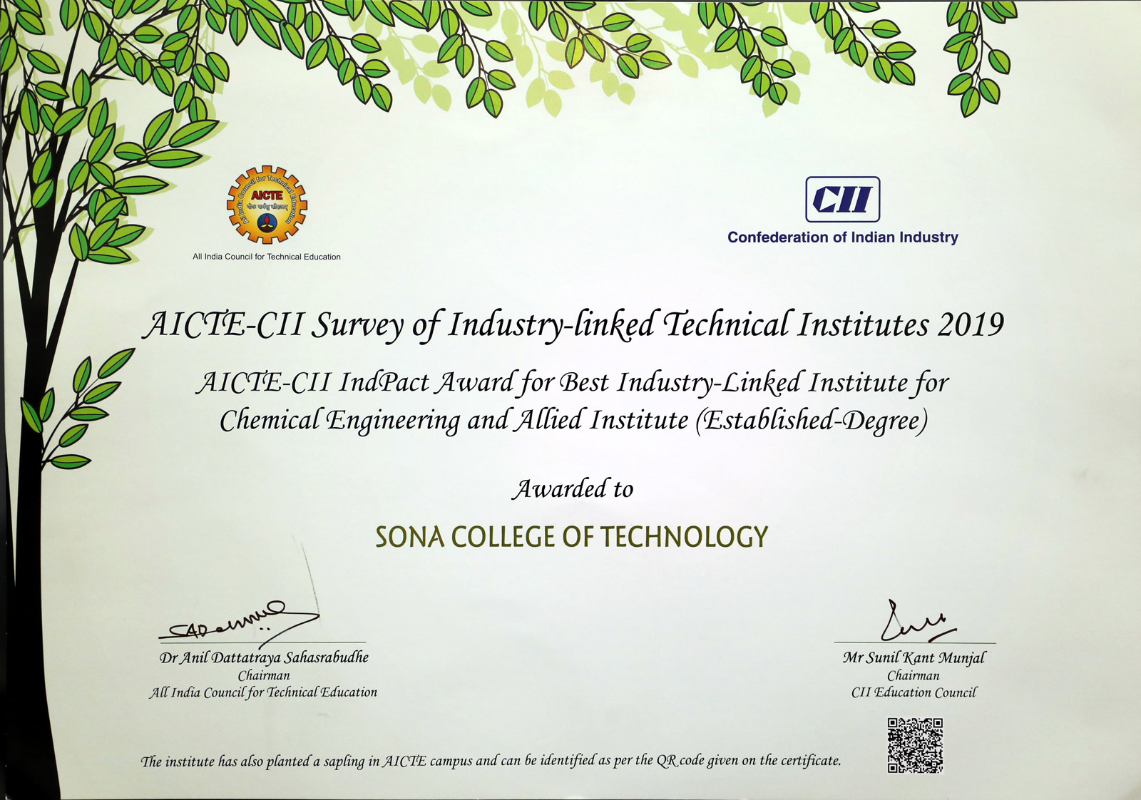 AICTE CII best Engineering College award