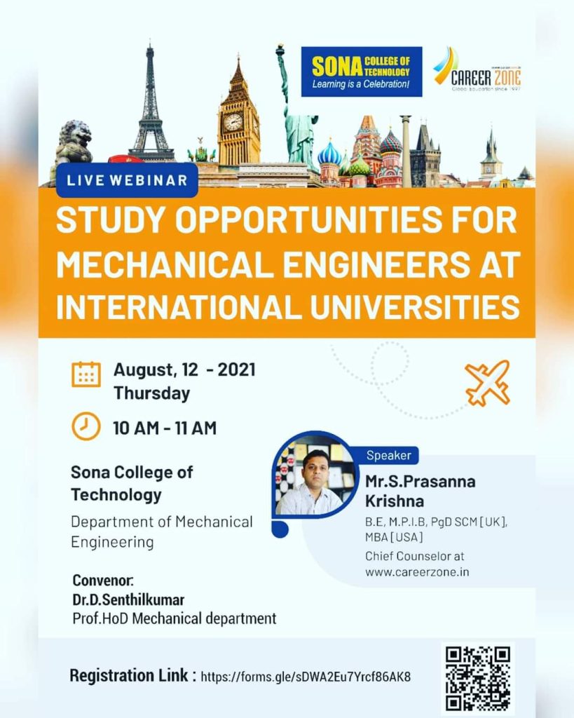 A Live webinar on Study opportunities for Mechanical Engineers at International Universities
