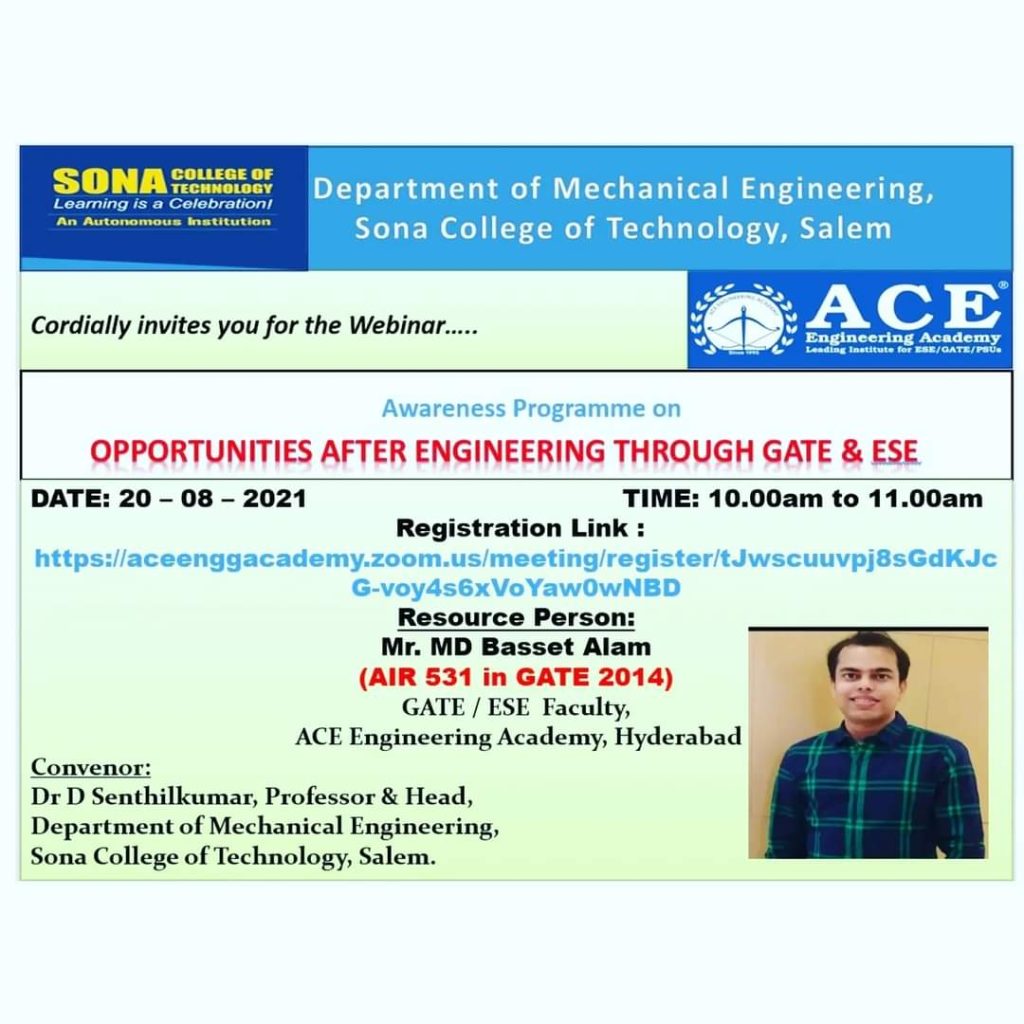A Webinar on Opportunities After Engineering Through GATE & ESE 