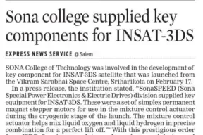 Sona College supplied key components for INSAT-3DS