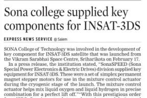 Sona College supplied key components for INSAT-3DS