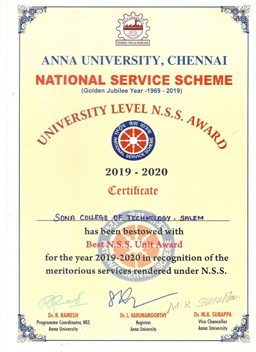 Best NSS Unit Award 2019-2020