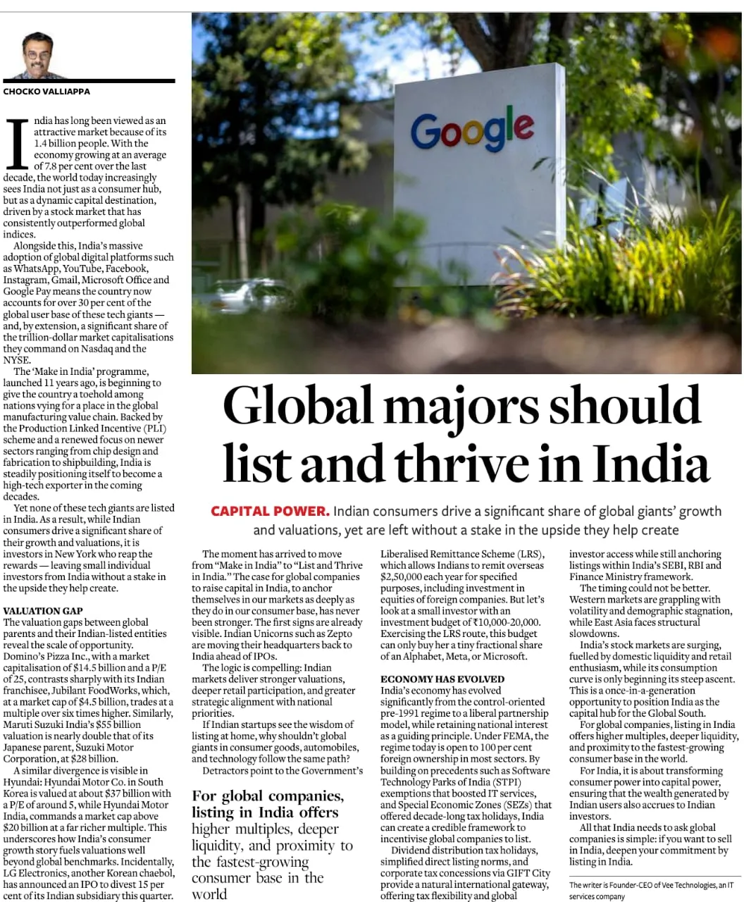 Global Tech Giants Should List and Grow in India