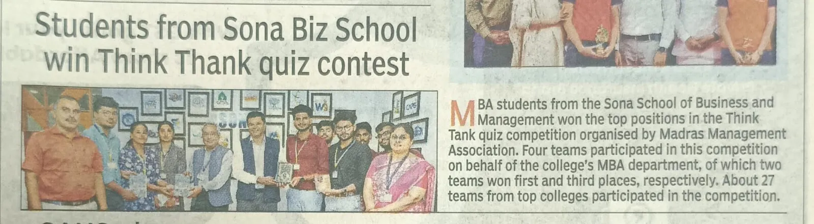 Sona Biz School Wins Think Tank Quiz