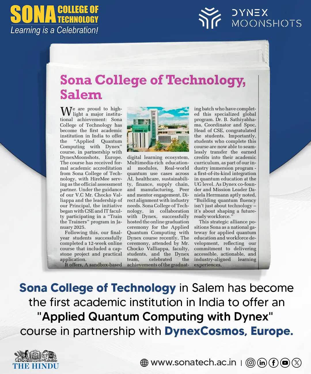 Sona College of Technology Launches India's First Applied Quantum Computing with Dynex Course